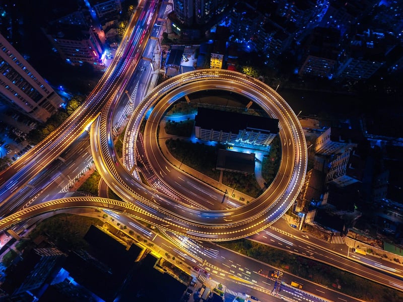 Aerial view of a futuristic city
